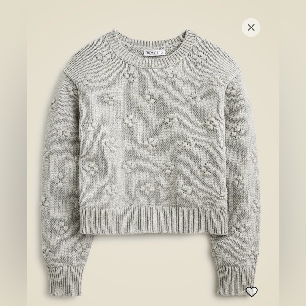 J.Crew Crewcuts Girls Light Gray Floral Embroidered Cotton Sweater Sz L NWT